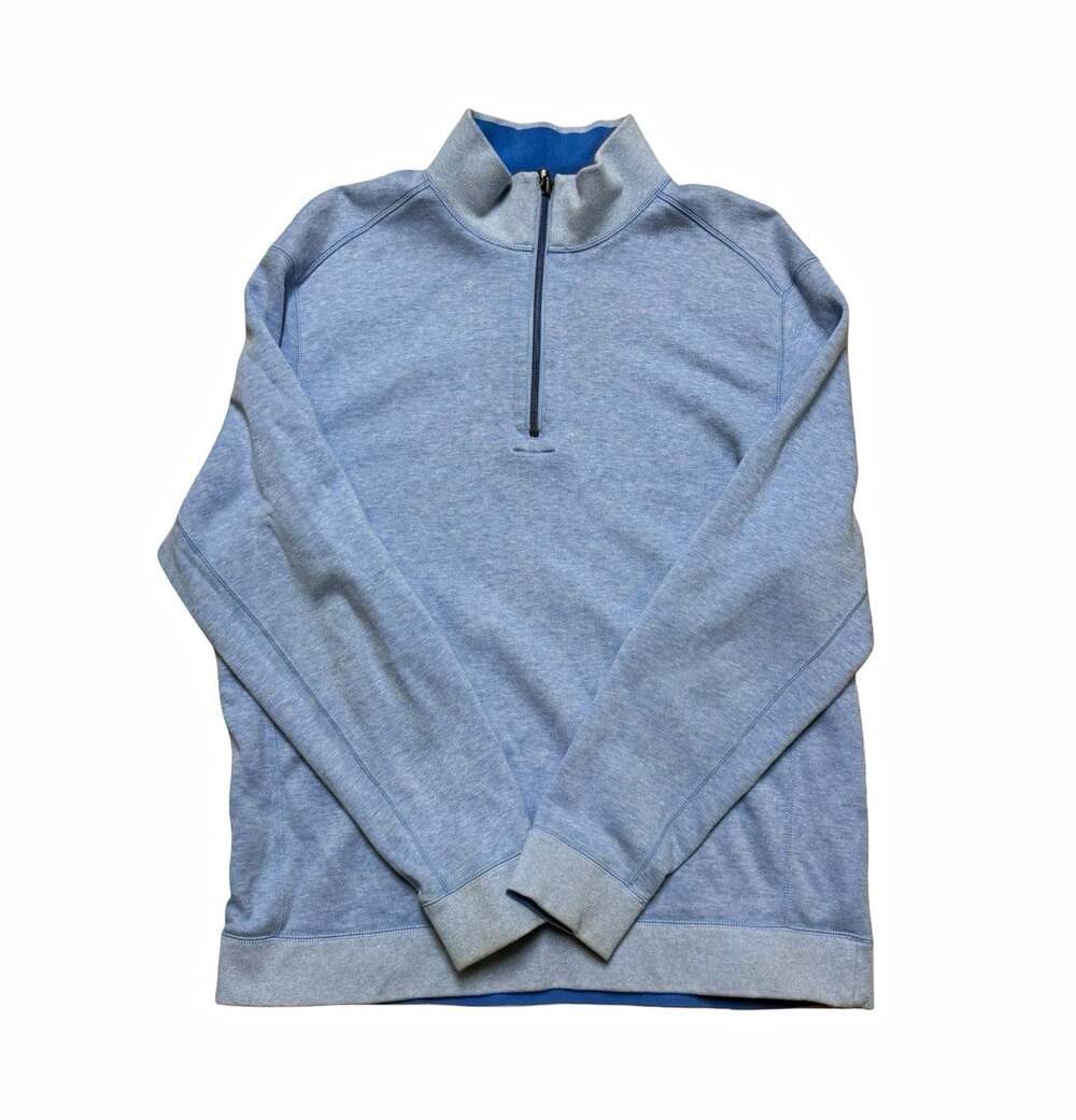 Tommy Bahama Men’s Blue Solid Knit 1/4-Zip Mock Neck Pullover Sweatshirt